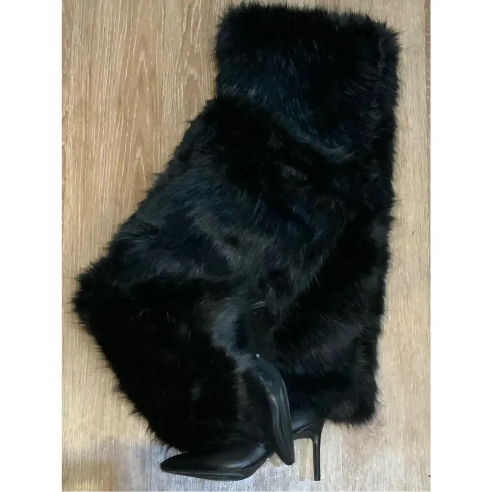 Women's Over-the-Knee Faux Fur Boots - Black